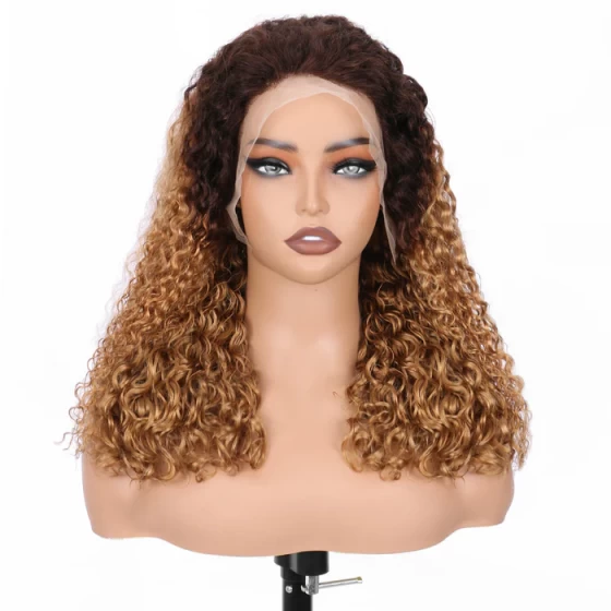 New Super Double Drawn Pixie Curly T4/27 Honey Blonde 13x4 Lace Frontal Human Hair Wig